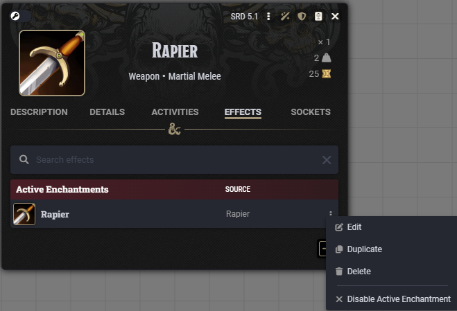 Effects tab with the search field active in an enchantment workflow