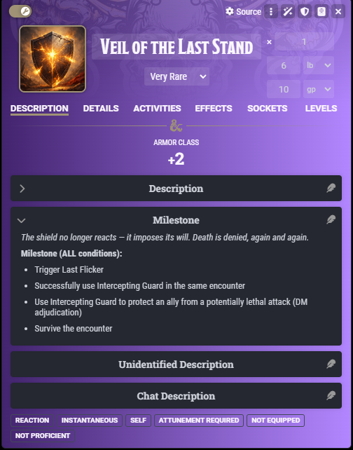 Example ascendant item with milestone-driven evolution