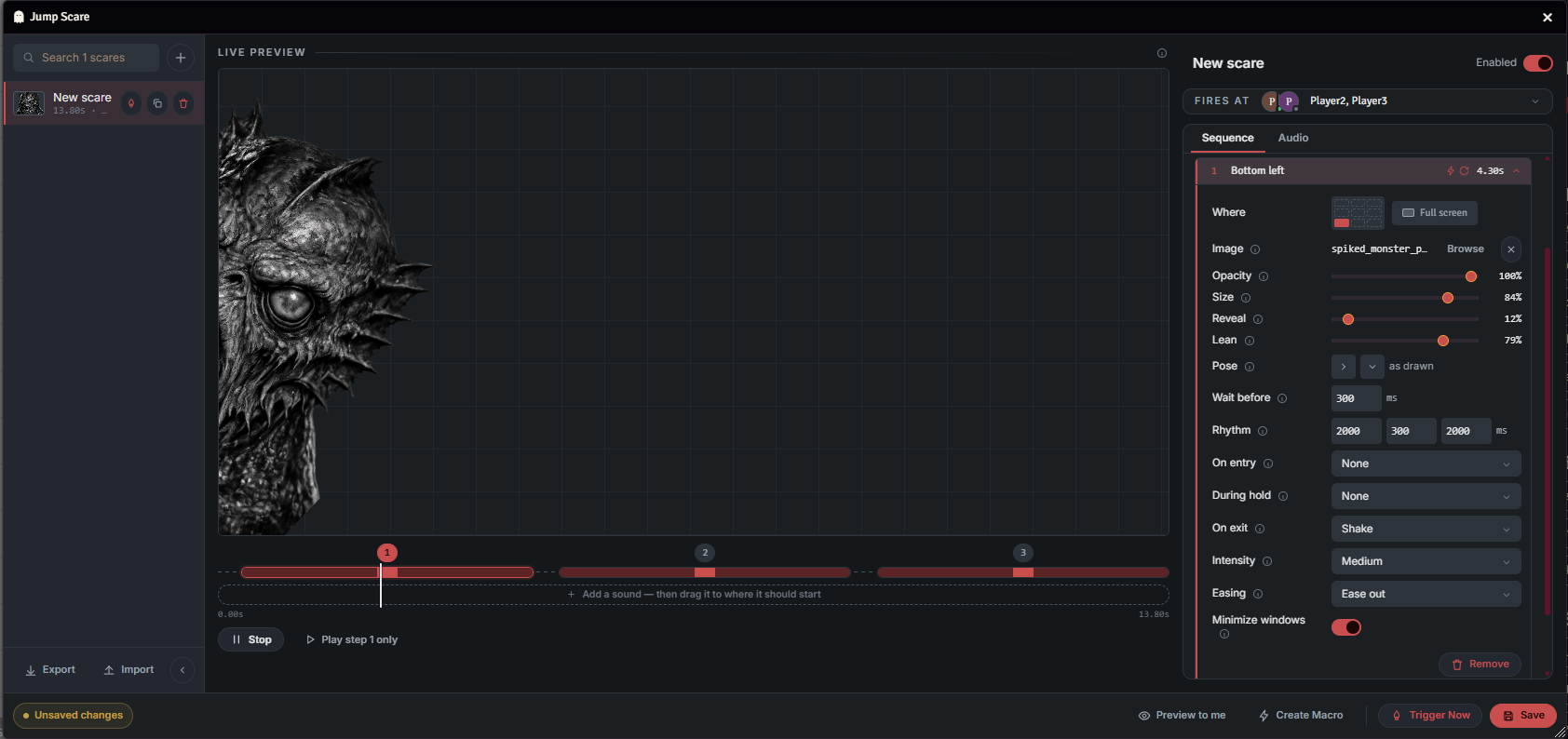Live preview showing a bottom-left edge step