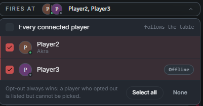 Player target picker showing two selected players