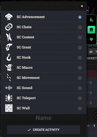 Activity creation dialog with the Shattered Codex activity group