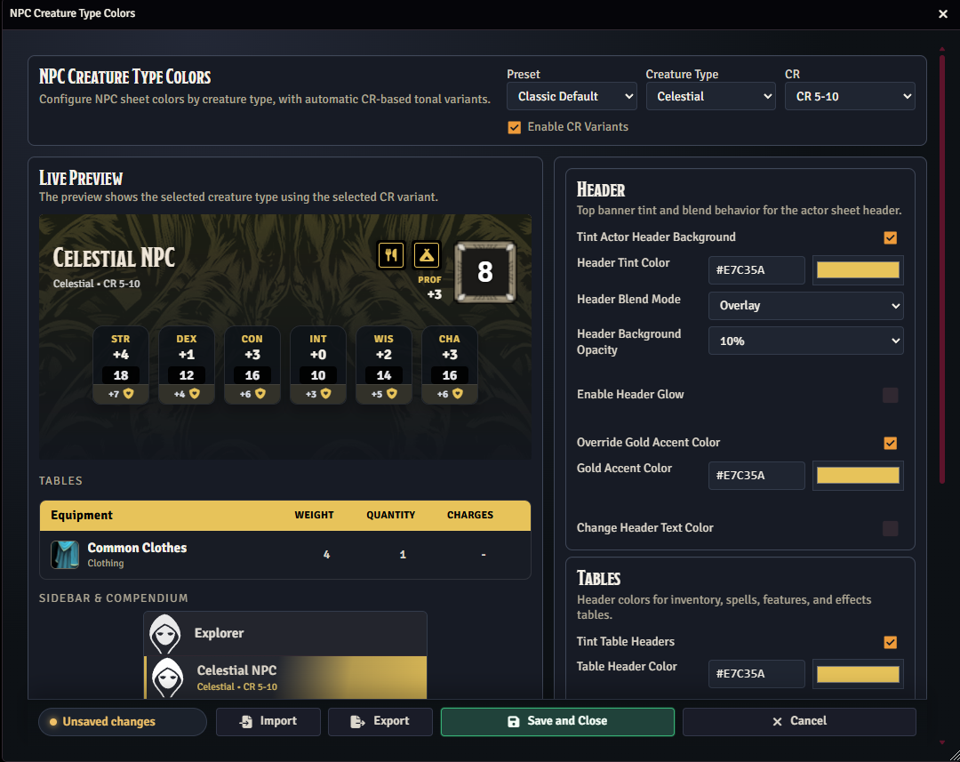 NPC Creature Type Colors editor