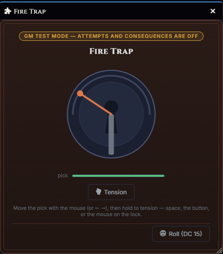 Lockpicking solver with pick position and stress bar