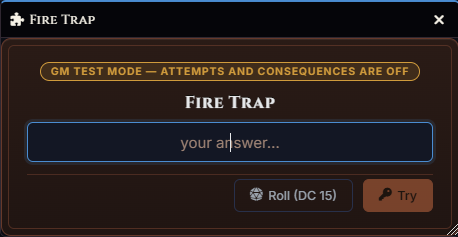 Password answer field in GM test mode