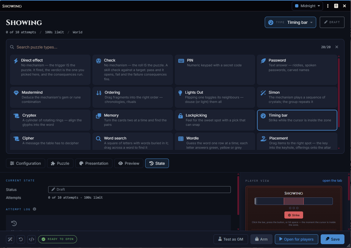 Puzzle type selector with the built-in catalog