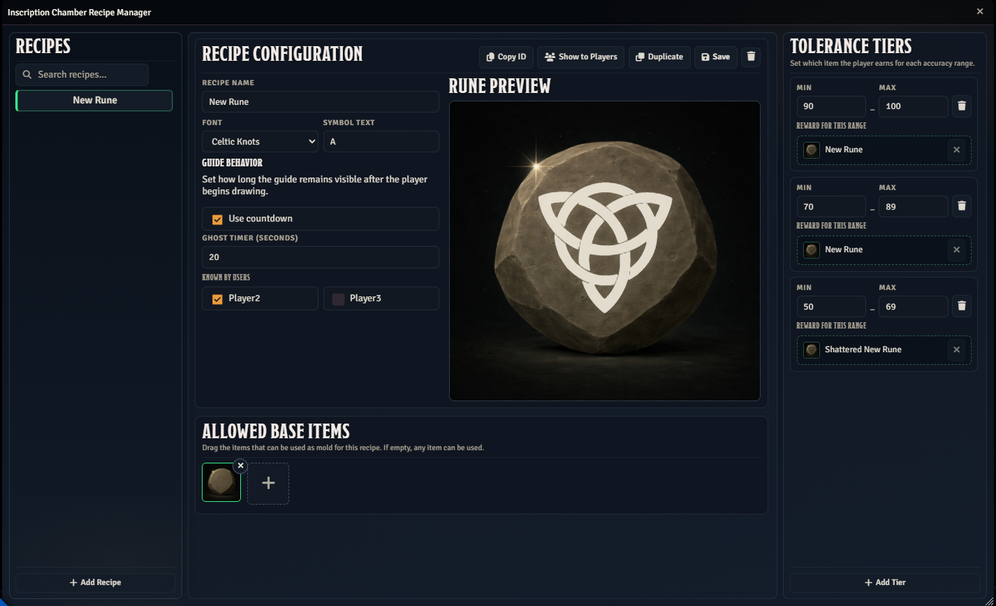 SC - Runesmith recipe manager overview
