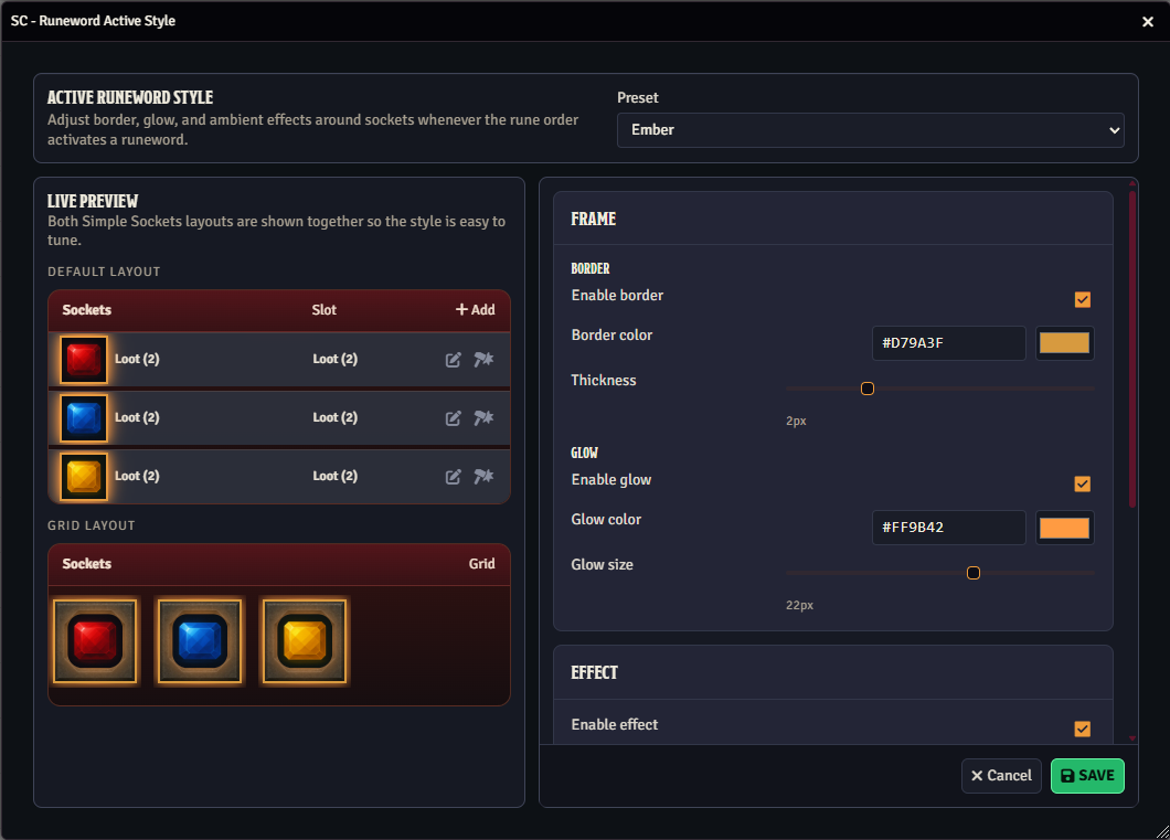 SC - Runeword active runeword style window