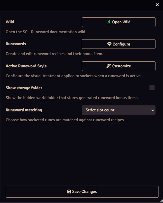 SC - Runeword module settings