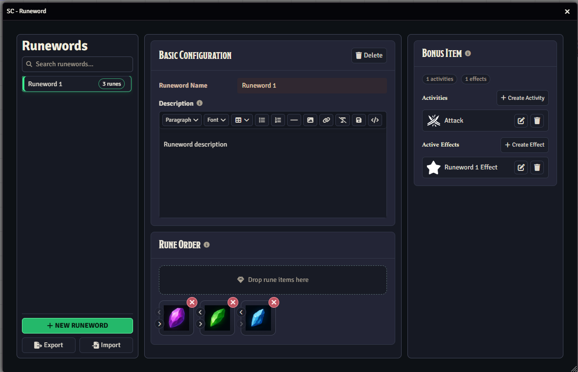 SC - Runeword runeword manager overview