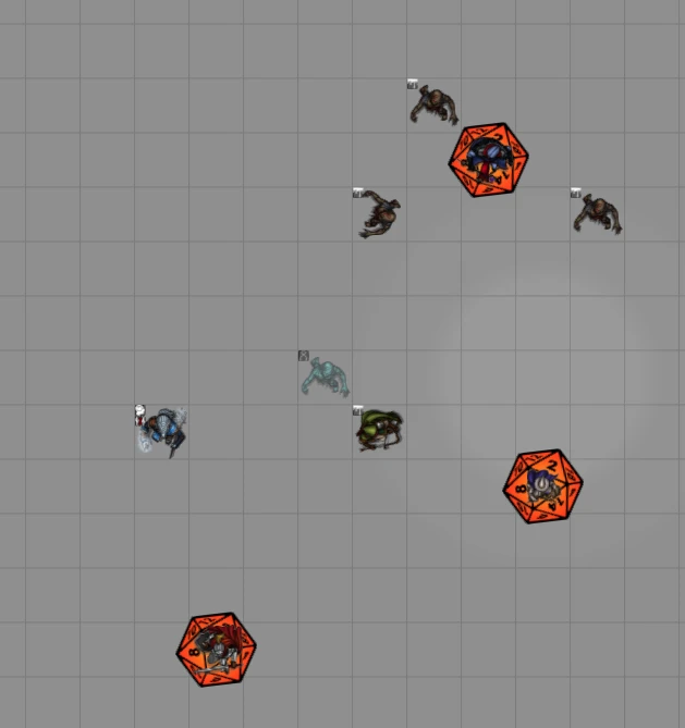 Foundry scene with turn markers beneath three player tokens acting in the same phase