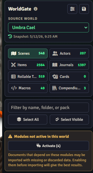 WorldGate warning for modules not active in the current world